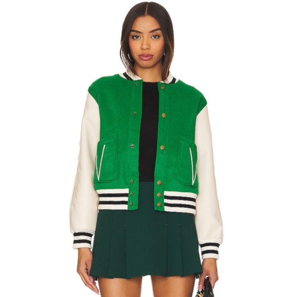 NWT THE GREAT Varsity Bomber in Field Green - S